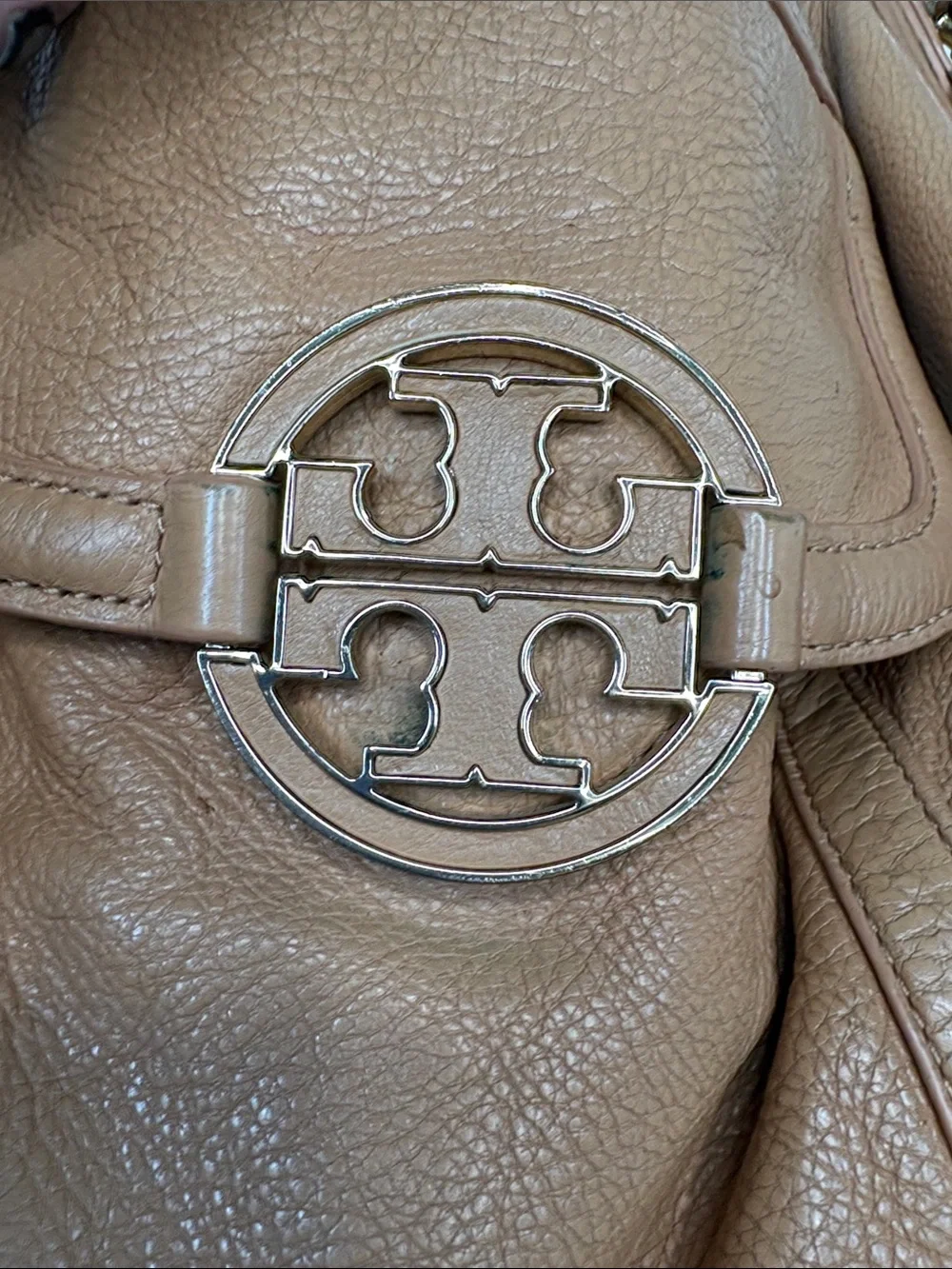 Tory Burch Amanda Tan Pebbled Leather Hobo Bag BLEMISH
